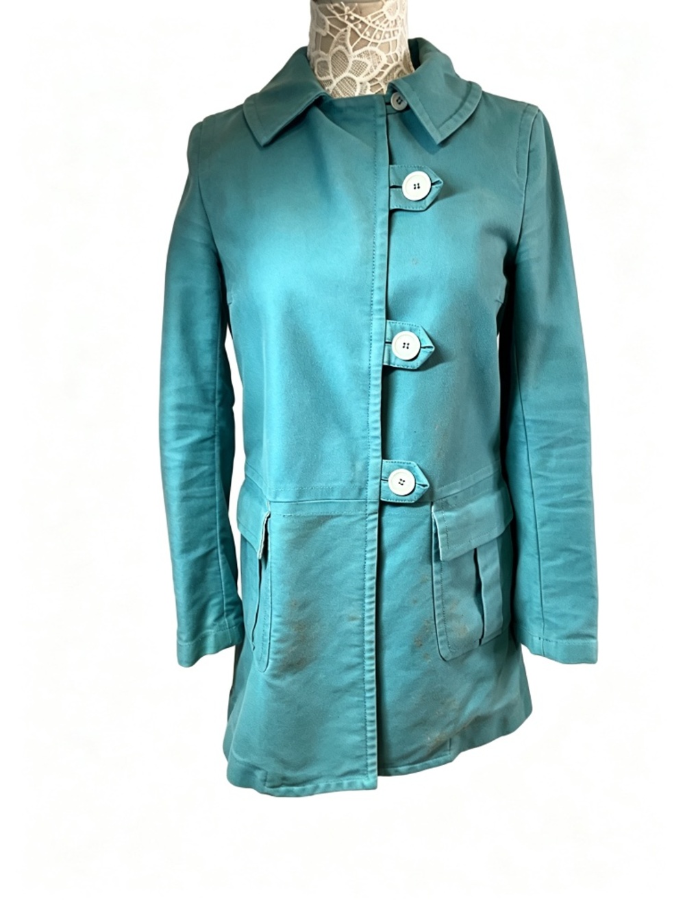 Marc Jacobs Teal Cotton Trench Coat | Pit to pit 18", Length 31", Size S